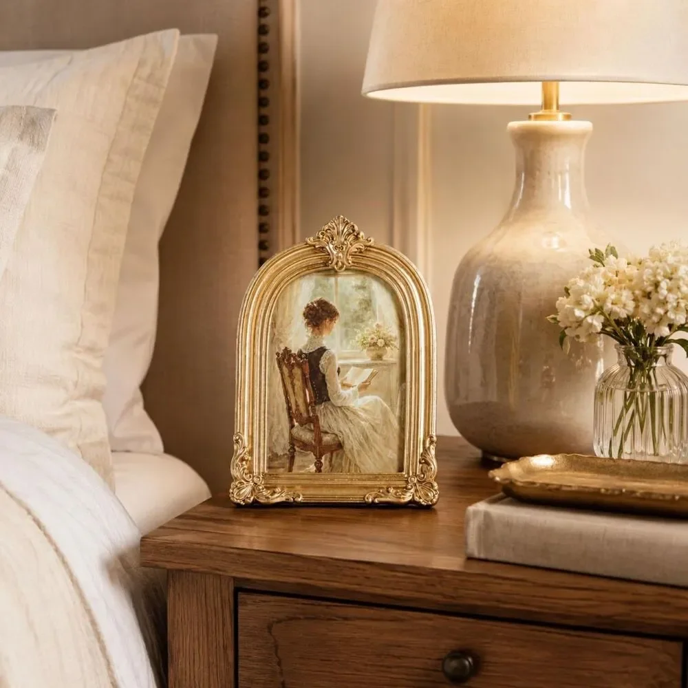 Vintage Gold Arched Picture Frame 4x6 Antique Resin Glass Tabletop Wall Decor